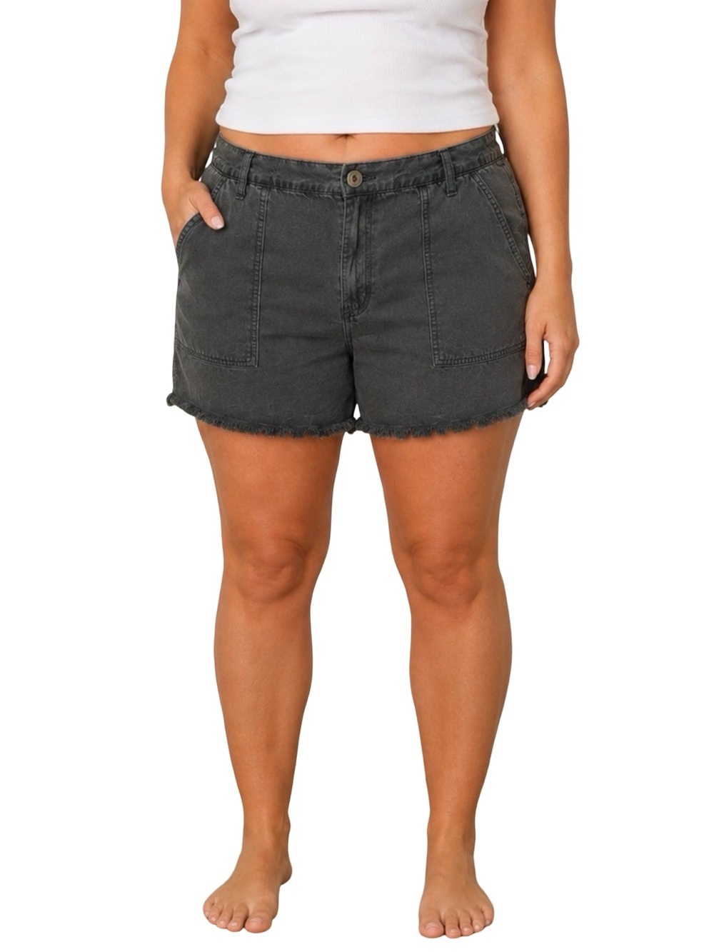 Aerie Gray Frayed Hem Linen Blend Utility Shorts Size XL